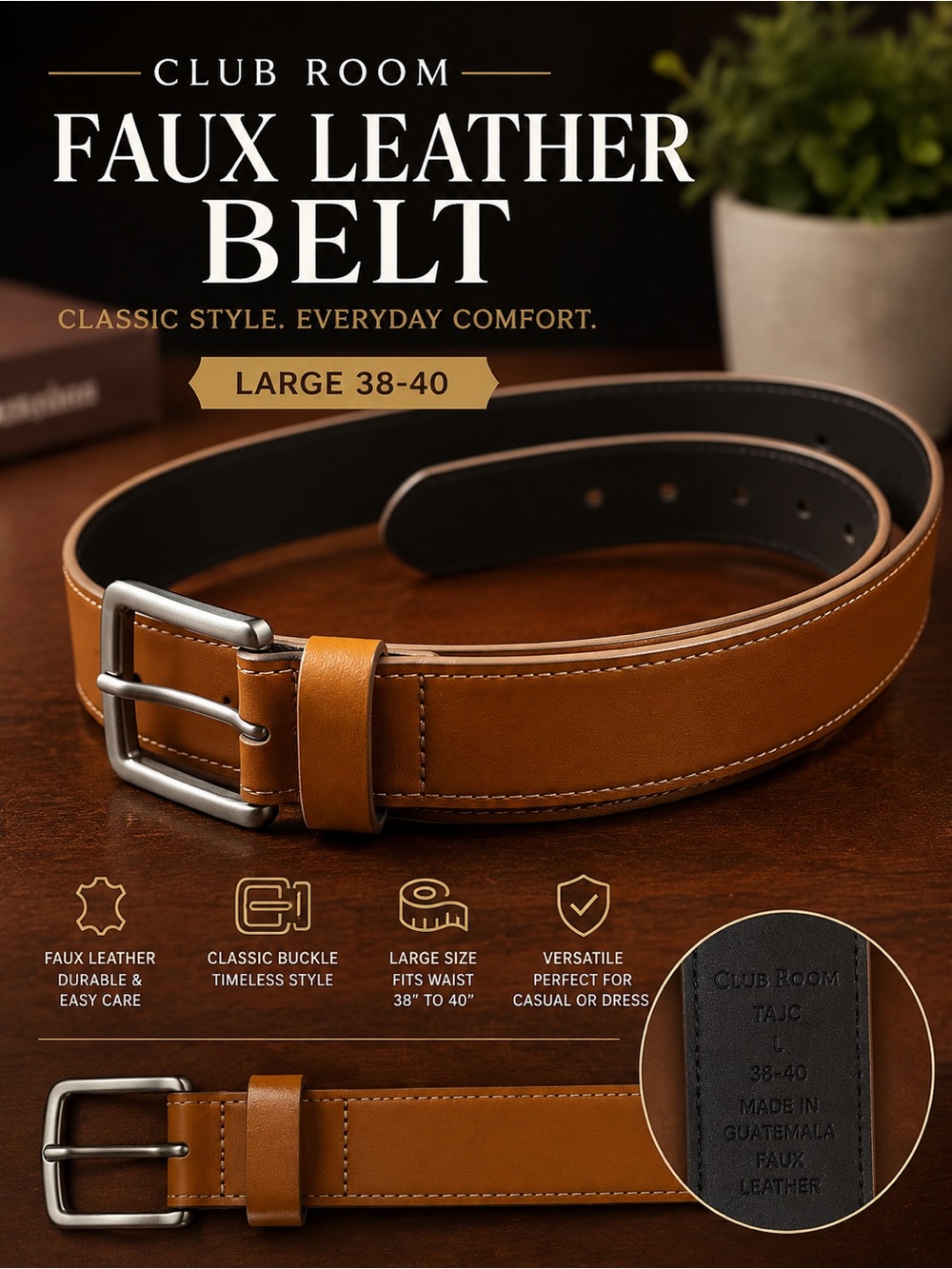 Club Room Faux Leather Belt in Tan and Black